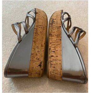 Prada leather silver wedged sandals